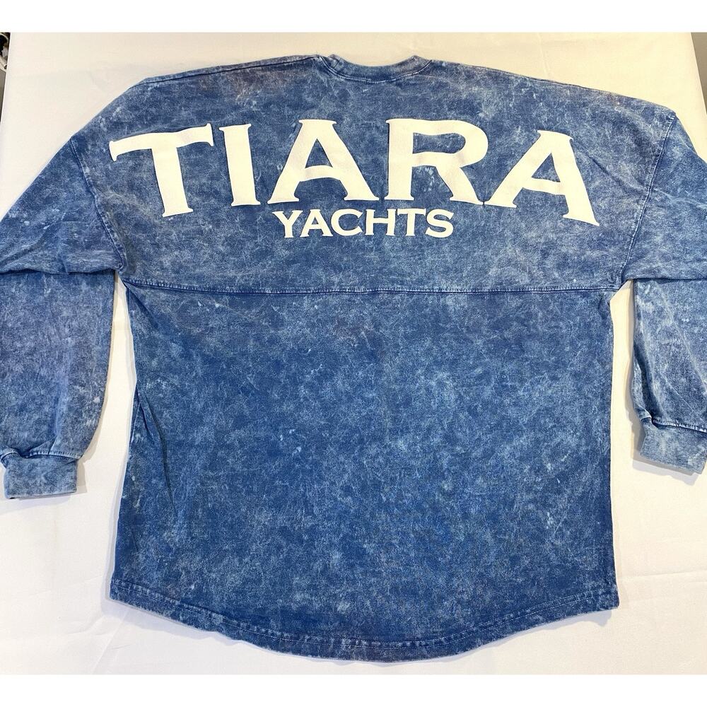 Tiara Yachts Pullover Sweatshirt Blue Acid Wash Sun Fading Oversized Medium